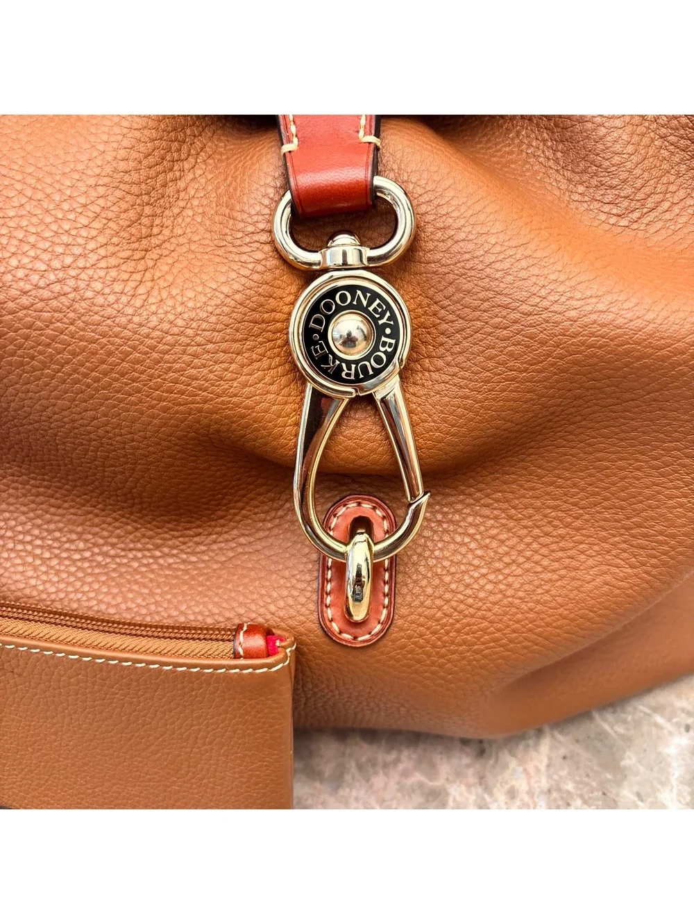 Dooney & Bourke Pebbled Leather Hobo Shoulder Bag with Matching Wristlet - Cognc